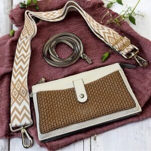 Kate Spade Jackson Straw Small Tab Crossbody Handbag Warm Gingerbread